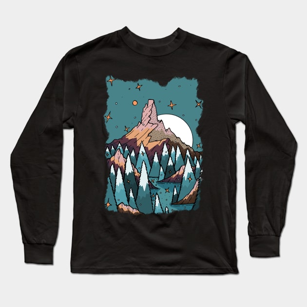 A lake by the peak Long Sleeve T-Shirt by Swadeillustrations